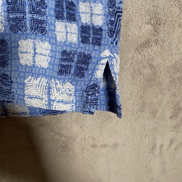 Nat Nast Shirt Men M Blue Geo Tribal Tiki Hawaiian Camp Button Up Silk Cotton - Picture 7 of 11